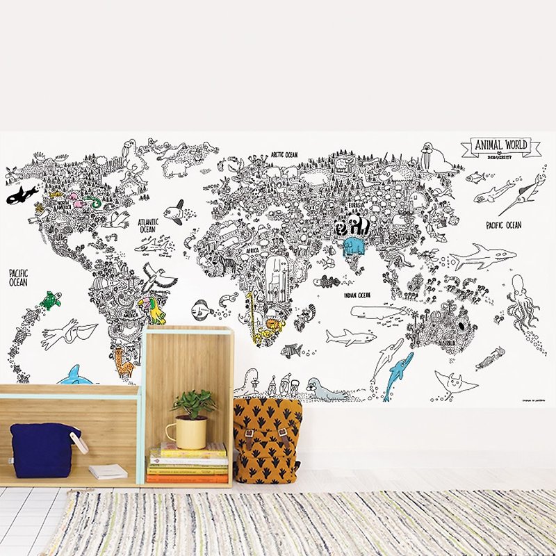 動物の世界を描いた落書きバージョンの手描き壁紙 - ウォールデコ・壁紙 - 紙 多色
