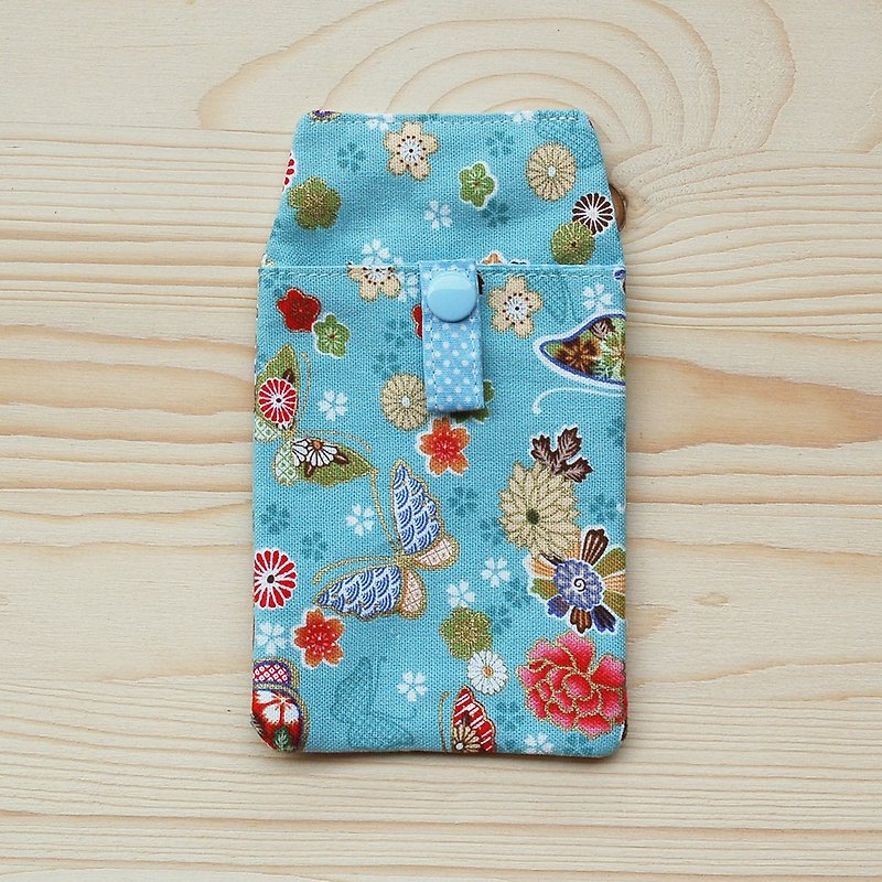 Flower Butterfly Pocket Pen / With Document Bag - กล่องดินสอ/ถุงดินสอ - ผ้าฝ้าย/ผ้าลินิน สีน้ำเงิน