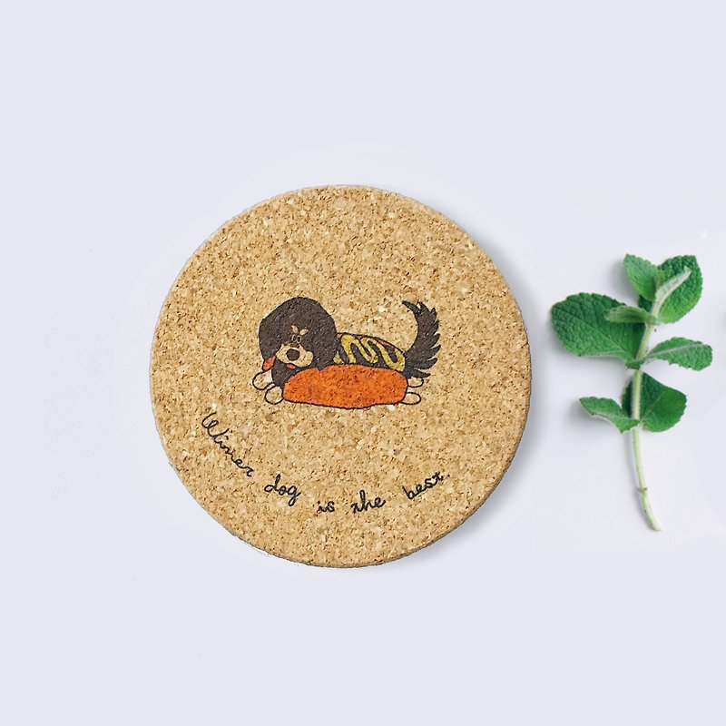 ソーセージ犬の王の良いパン|グリーン塗装コルクコースター - コースター - 木製 オレンジ