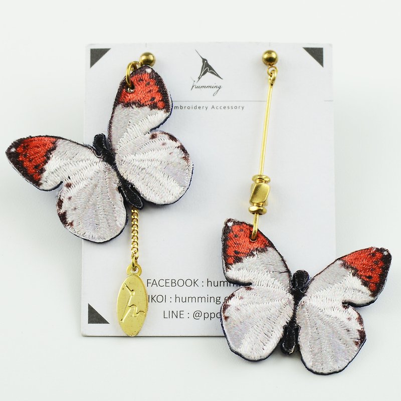 humming- Great Orange- Tip /Butterfly/Embroidery earrings - ต่างหู - งานปัก หลากหลายสี