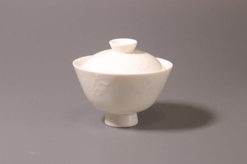 Dunmu Kiln Dehua molded printed jade porcelain small cover cup - Teapots & Teacups - Porcelain White