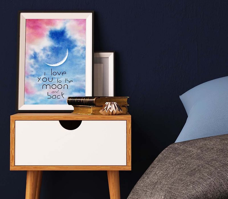 【Eternal Love】Limited Edition Watercolor. Romantic Cloud Moon Bedroom Wall Art. - โปสเตอร์ - กระดาษ 