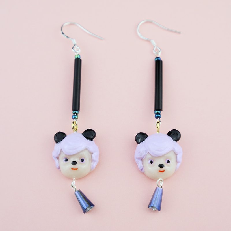 OMO哦莫  Original hand-painted jewelry, panda girl 925 Silver Earrings - Earrings & Clip-ons - Clay 