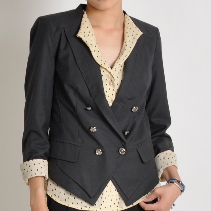 Tailored Tux Double Breasted Suit Blazer with Peak Lapels-Gray - เสื้อสูท/เสื้อคลุมยาว - ผ้าฝ้าย/ผ้าลินิน สีเทา