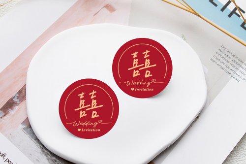 幸福朵朵 婚禮小物 花束禮物 手寫風 囍字貼紙 3cm 喜帖貼紙 信封貼紙 婚禮小物 結婚 糖果禮物
