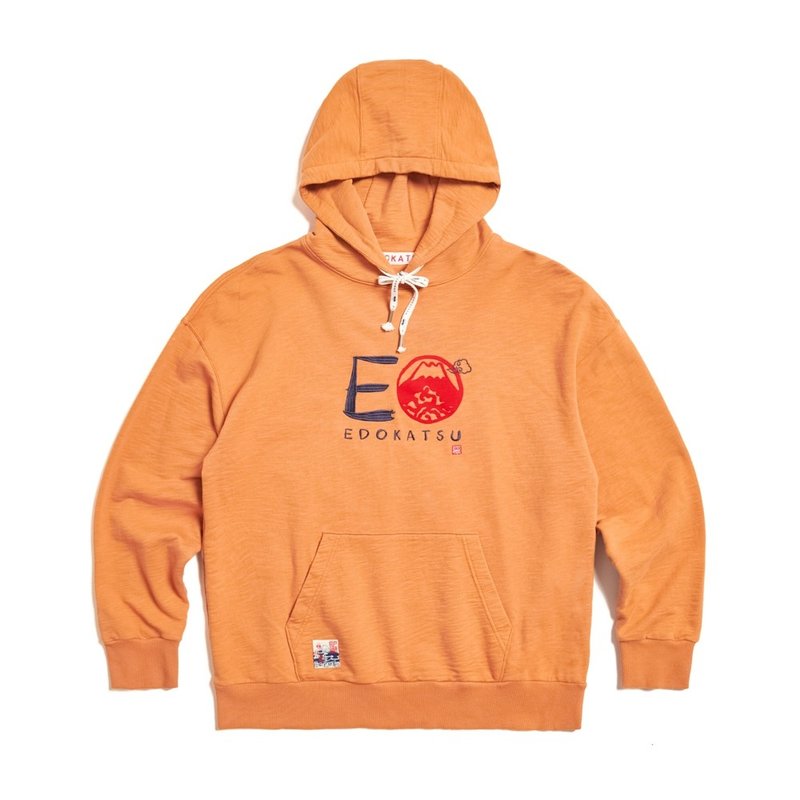 Edo Katsu Japanese style big E letter hooded long-sleeved T-shirt - Men's (tan) #Top - Unisex Hoodies & T-Shirts - Cotton & Hemp Orange