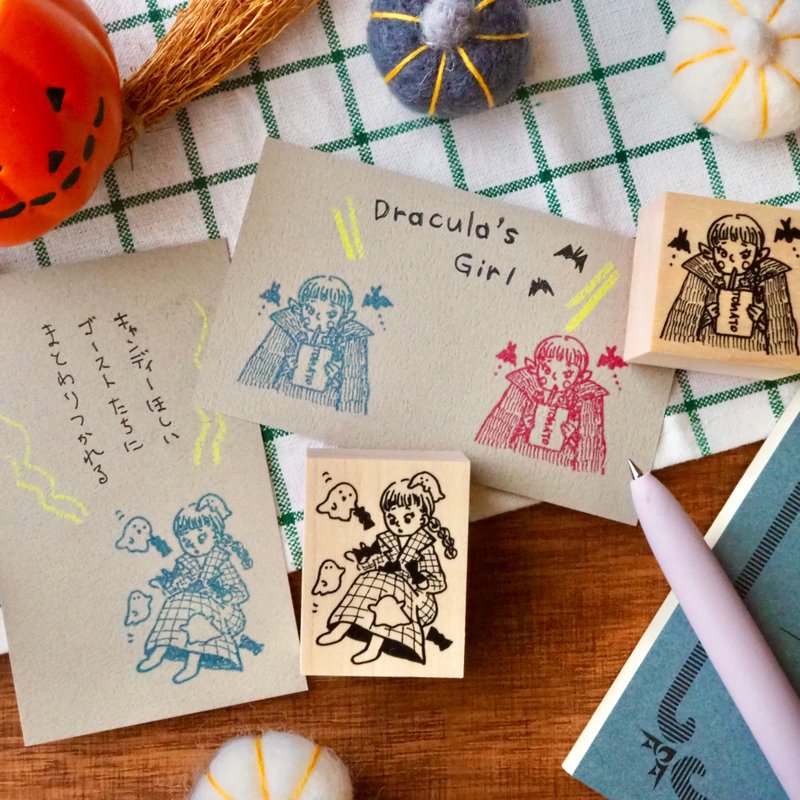 ドラキュラガールとオバケのおかしなハロウィンスタンプ - 印章/印台 - 橡膠 