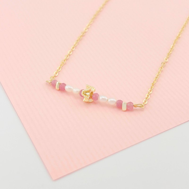 Belle Ball Series | Pink Tourmaline White Pearl | Natural Crystal Pearl Necklace - Necklaces - Crystal Pink