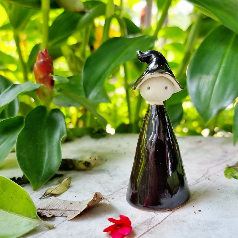 Little Witch, handmade clay, size 9 cm. - Pottery & Ceramics - Clay Black