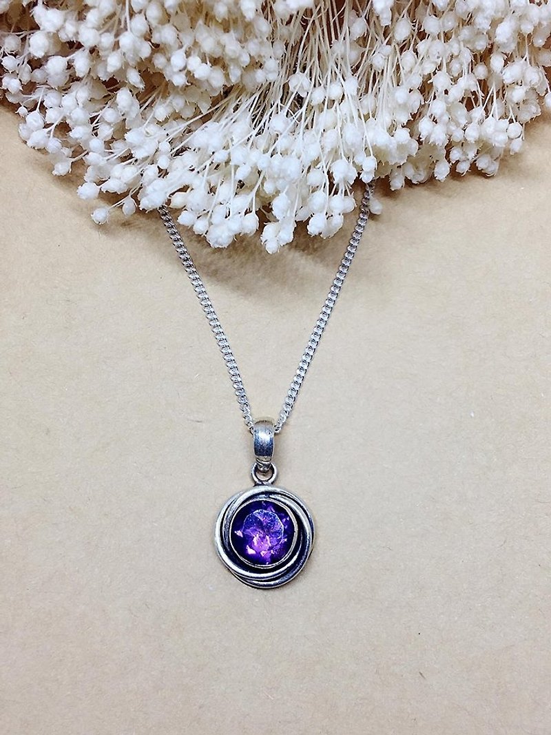 尼泊爾紫水晶925純銀旋轉花邊項鍊 愛的守護石 情人節禮物 - 項鍊 - 寶石 紫色