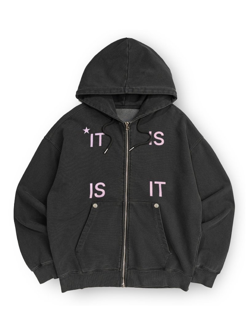 CHARCOAL IT IS ZIP-UP HOODIE - 帽T/大學T - 棉．麻 灰色