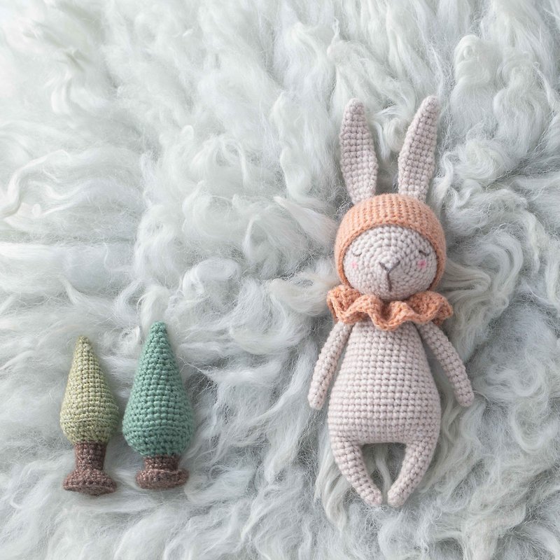 典雅小兔 (約16公分)-專為新生兒寶寶打造的手工玩偶 - 嬰幼兒玩具/毛公仔 - 羊毛 