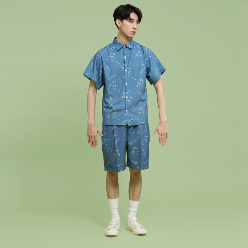 tan tan / 手掌兄弟短袖襯衫(藍) - 男襯衫/休閒襯衫 - 其他材質 藍色