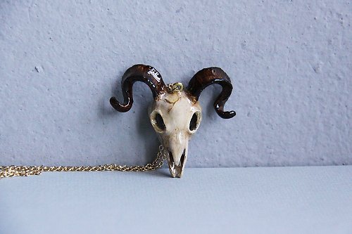 september room Goat Skull - Hand Painted Version - Charm Necklace - Statement jewelry
