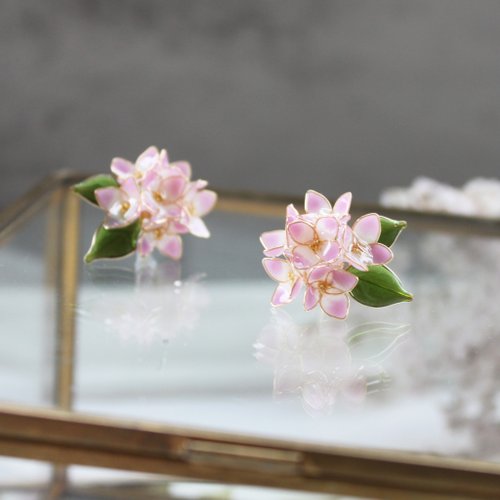Oli studio 【繡球花貼耳耳環】 紫色繡球花耳環 手工銅線樹脂 耳環/耳夾