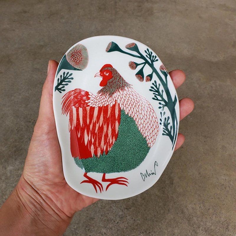 Fair Trade Fair Trade - MORITA MIW Illustrator Little Dish (Rooster) - Small Plates & Saucers - Porcelain 