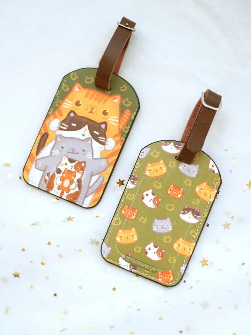 Cat luggage tag original double-sided design - Luggage Tags - Faux Leather Green