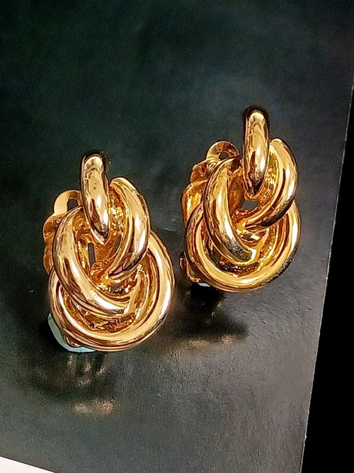 老時光製造所 vintage jewelry 耀眼金色交錯環型 夾式耳環