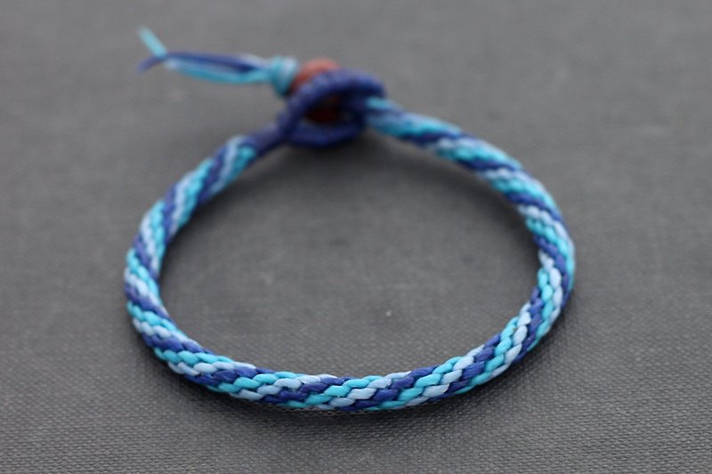 手編織的藍色口氣手鐲 藍色螺旋友誼手鐲 - 手鍊/手環 - 棉．麻 藍色