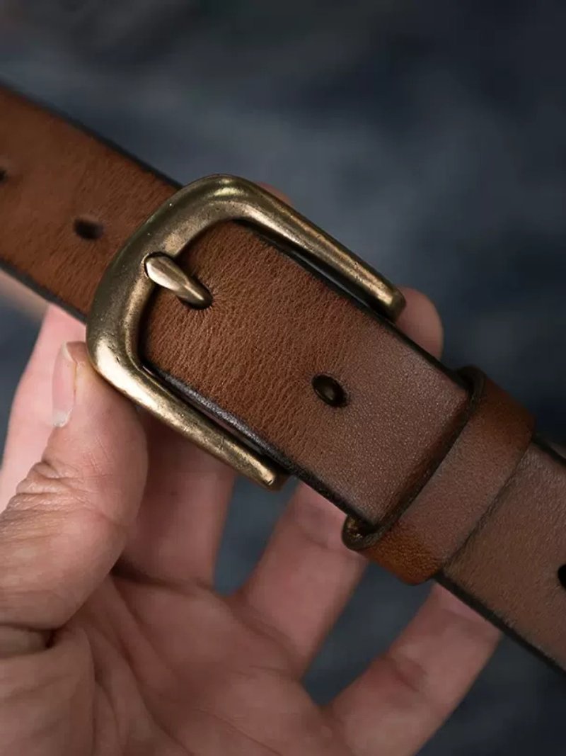 Handmade Women Waist Belt Vintage Genuine Leather 2.8CM Belt - เข็มขัด - หนังแท้ สีนำ้ตาล