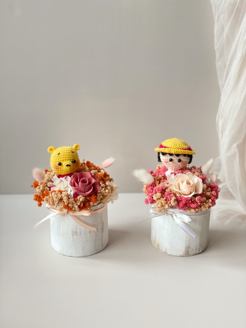 Two colors of eternal flower gypsophila and Winnie the Pooh/Little Ball potted flowers - ช่อดอกไม้แห้ง - พืช/ดอกไม้ 