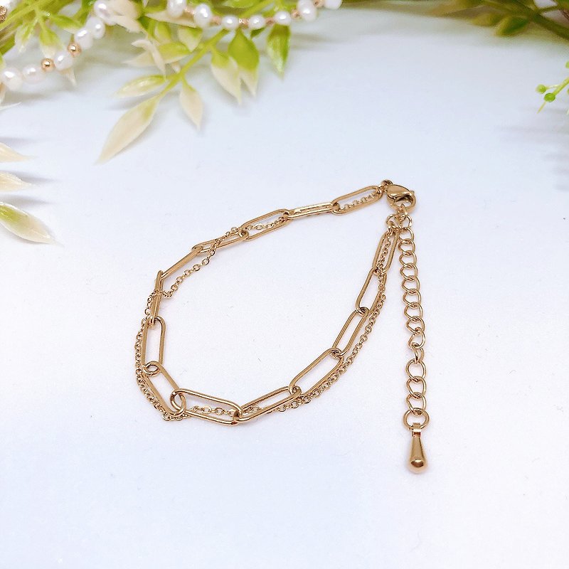 [For metal allergies] Square chain double bracelet Gold thick chain - Bracelets - Other Metals Gold