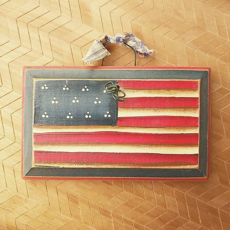 アメリカのアンティークアメリカ国旗手作り塗装木製クリスマスオーナメント - 置物 - 木製 多色