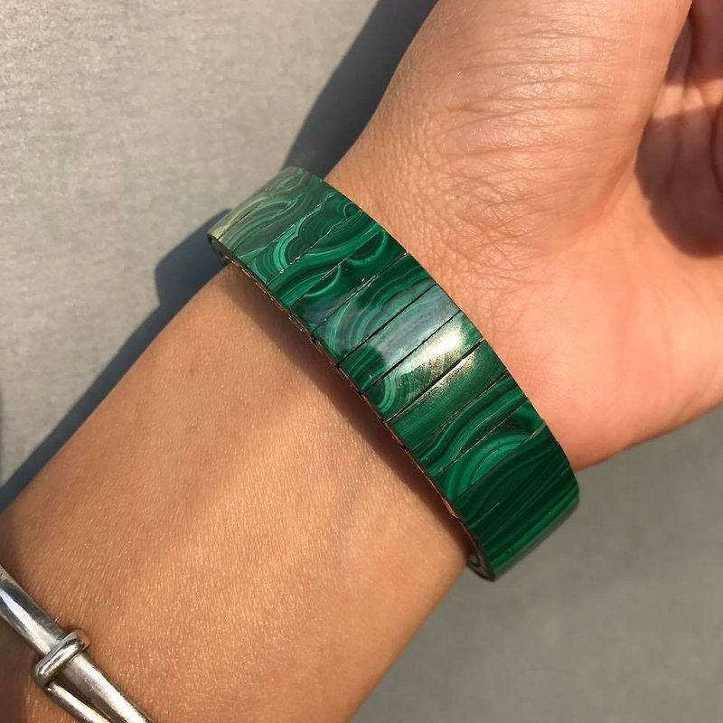 【Lost And Find】Natural  Malachite bracelet - Bracelets - Other Metals Green