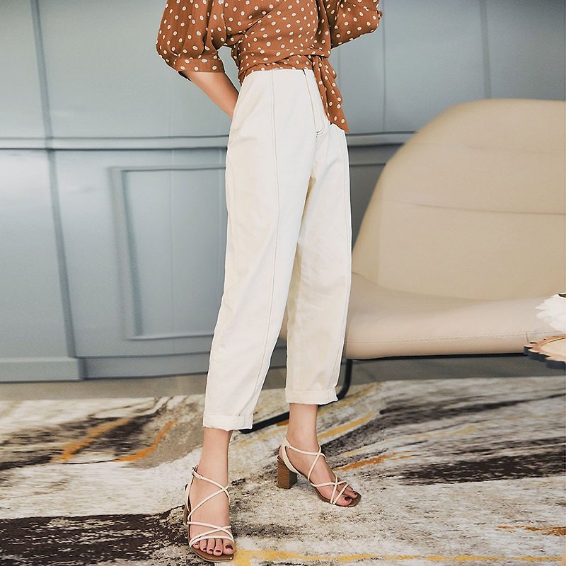 [When ordering, it is recommended to take a big one] Autumn women's 2018 new color contrast slim Slim line carrot pants - กางเกงขายาว - ผ้าฝ้าย/ผ้าลินิน ขาว