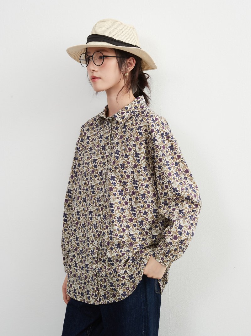 100% cotton flower lover print long sleeve blouse, standard collar shirt, natural spring/autumn top - เสื้อเชิ้ตผู้หญิง - ผ้าฝ้าย/ผ้าลินิน 