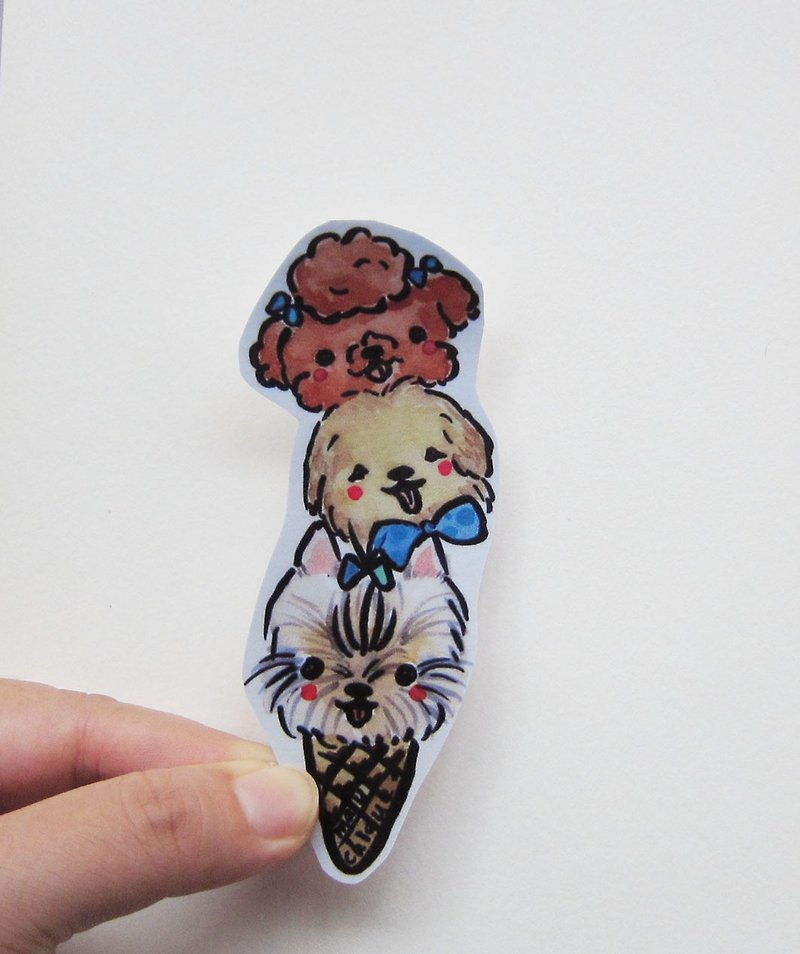 Hand-painted illustration style completely waterproof sticker dog ice cream poodle golden retriever yorkshire - สติกเกอร์ - วัสดุกันนำ้ สีนำ้ตาล