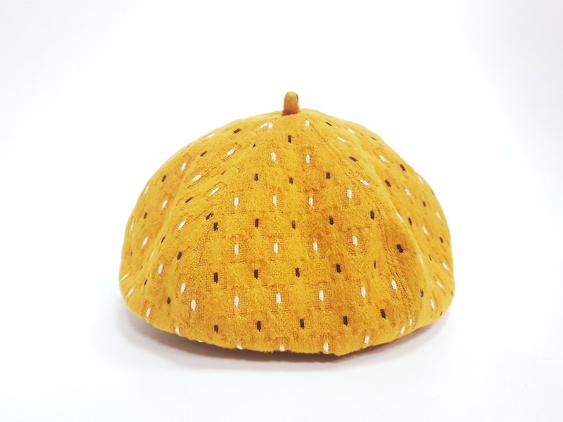 文青時尚南瓜帽- 萊姆黃點點  #禮物 #毛料 #秋冬 #保暖 - 帽子 - 其他材質 黃色