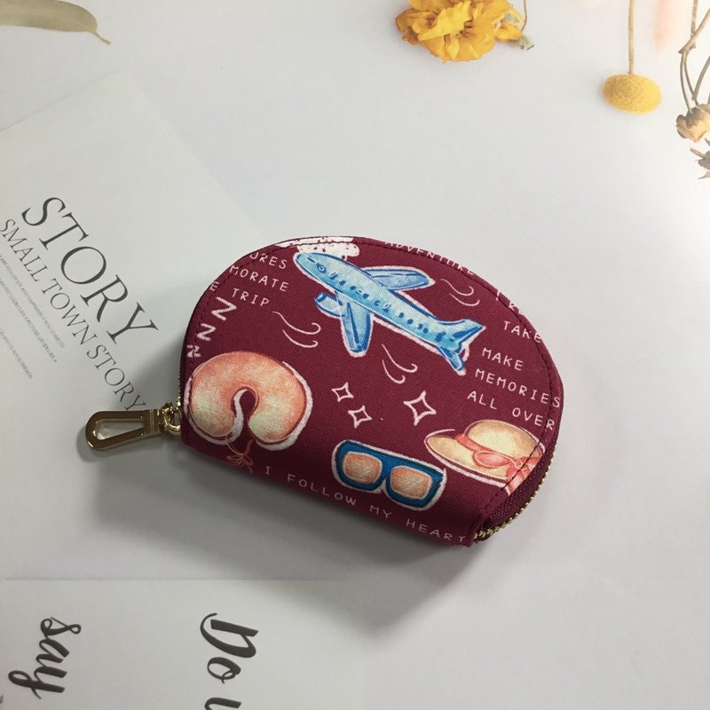 Ticket holder shell coin purse to travel to - กระเป๋าใส่เหรียญ - ผ้าฝ้าย/ผ้าลินิน สีแดง