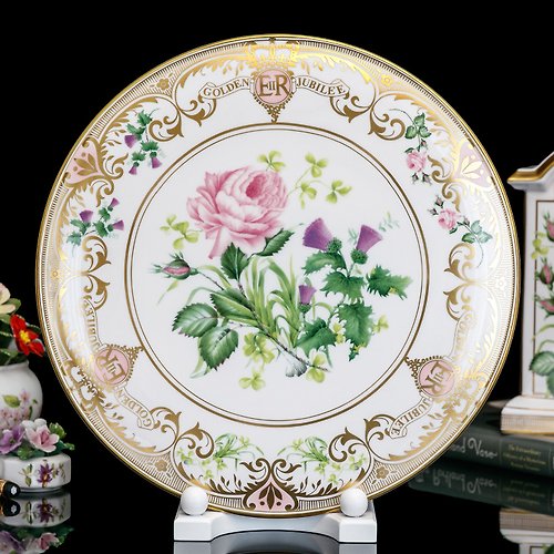 擎上閣 QSG Decoration 限量英國製Spode女王2002皇家玫瑰骨瓷盤豪宅展示奢華歐式大掛盤