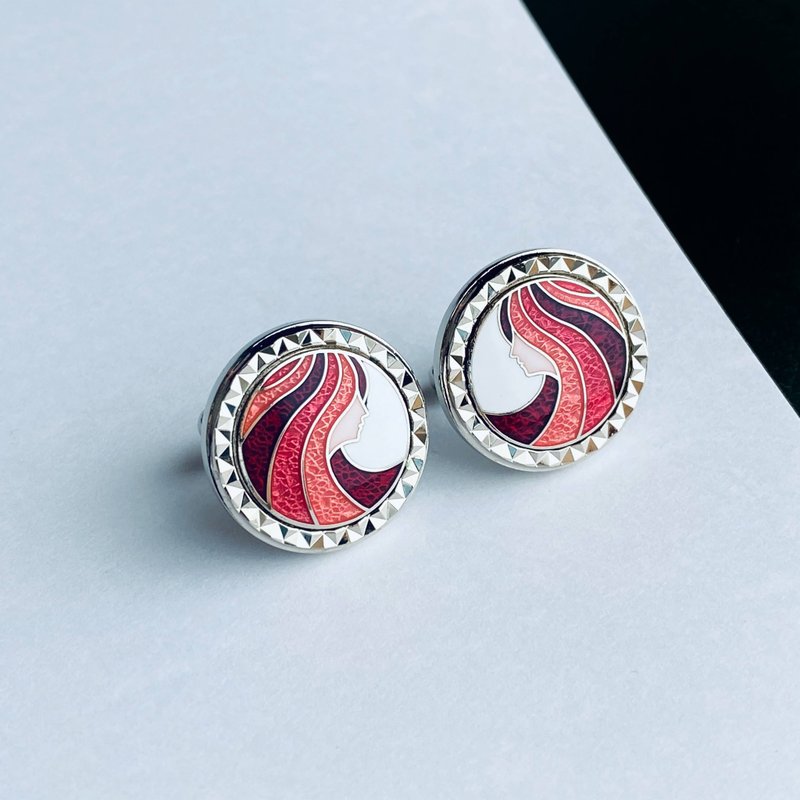 Profile 【Ruby Ruby】 Cloisonne Cufflinks Cufflinks Red Copper Metal Cloisonne - กระดุมข้อมือ - วัสดุอื่นๆ สีแดง