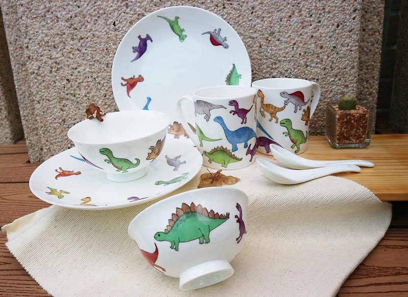 [Anniversary-Goody Bag] Mini Juvenile Tableware Set Dinosaur/Parent-child Bowl - Other - Porcelain Multicolor