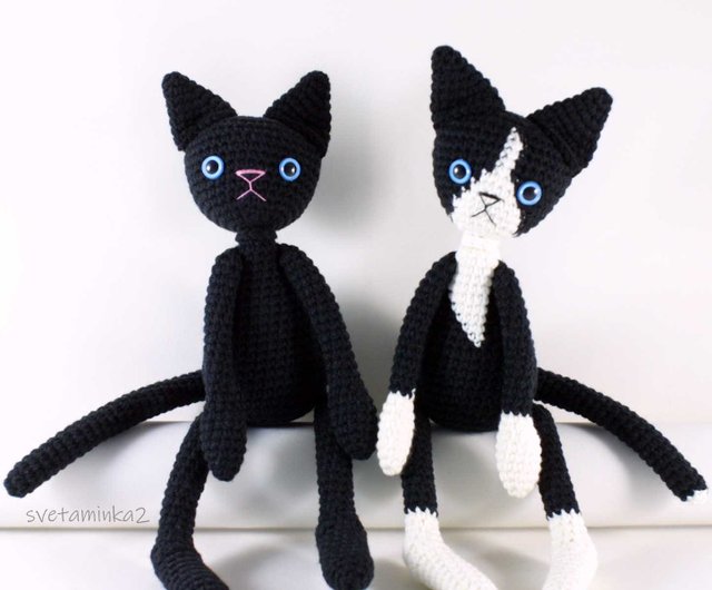 デジタル】かぎ針編みの猫のパターンあみぐるみの猫のパターン黒