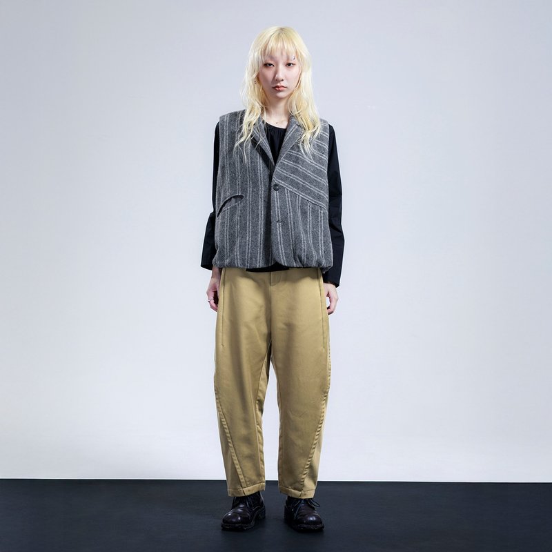 ウール調ストライプ スタンドカラー ジェントルマンベスト - ベスト - その他の素材 グレー