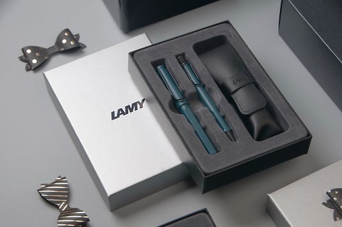 LAMY TAIWAN 官方旗艦館 LAMY 雙入筆套禮盒 (鋼珠筆+原子筆) / safari 系列-森綠藍