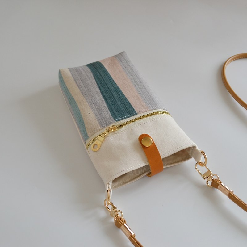 Diagonal cell phone bag/ side back cell phone bag/ light carry bag/ colorful lines - Messenger Bags & Sling Bags - Cotton & Hemp 