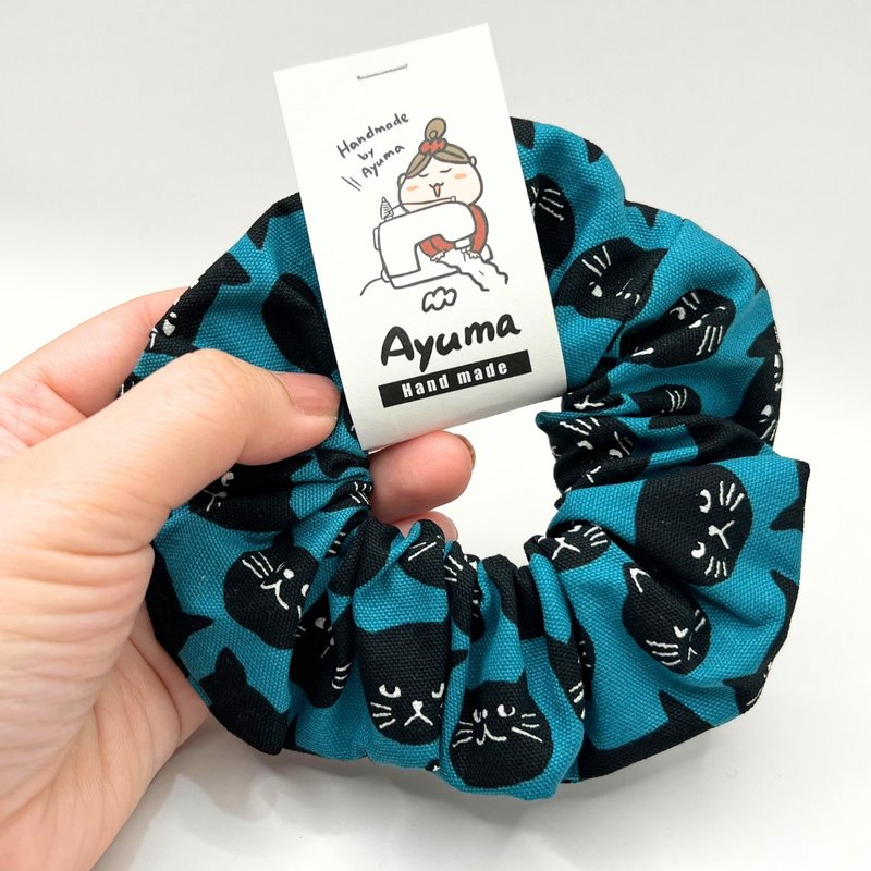 日本表情小黑貓手作髮圈 - 髮夾/髮圈 - 棉．麻 藍色