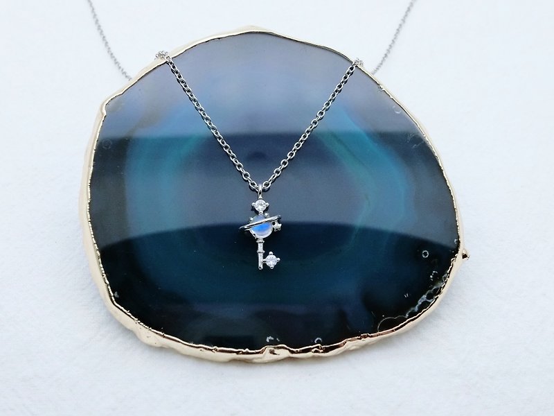 Moonstone 925 sterling silver magic key necklace - สร้อยคอ - เงินแท้ 