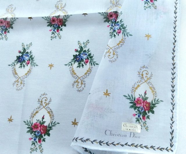 Christian Dior Vintage Handkerchief Floral Blue Gift 19 x 19