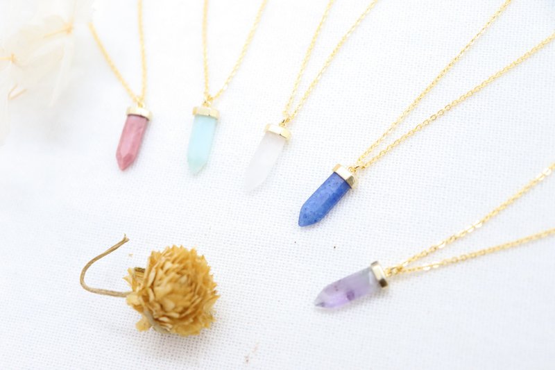 Bohemian Frame Stone Necklace Dainty Gemstone Necklace Obelisk Shaped Crystal - 項鍊 - 寶石 多色