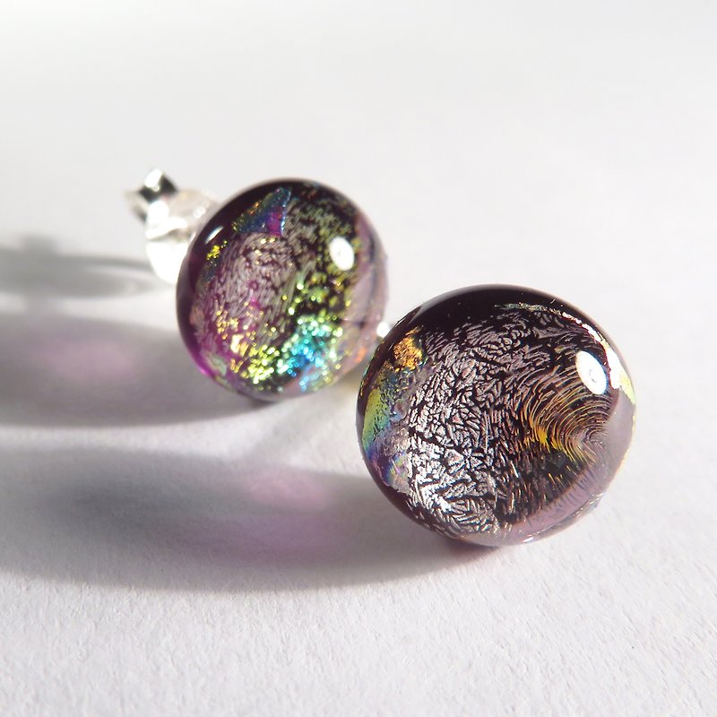 Kiln-fired jewelry glass/Amethyst (ear acupuncture) - Earrings & Clip-ons - Glass Purple