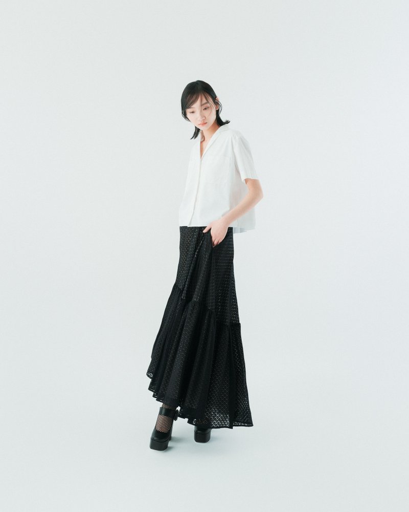 UUIN_Black lace ruffled skirt - กระโปรง - วัสดุอื่นๆ สีดำ