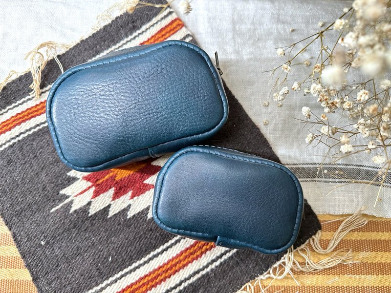 Zipper cosmetic bag, well sewn leather DIY material bag storage bag, small handbag, practical and simple - Leather Goods - Genuine Leather Blue