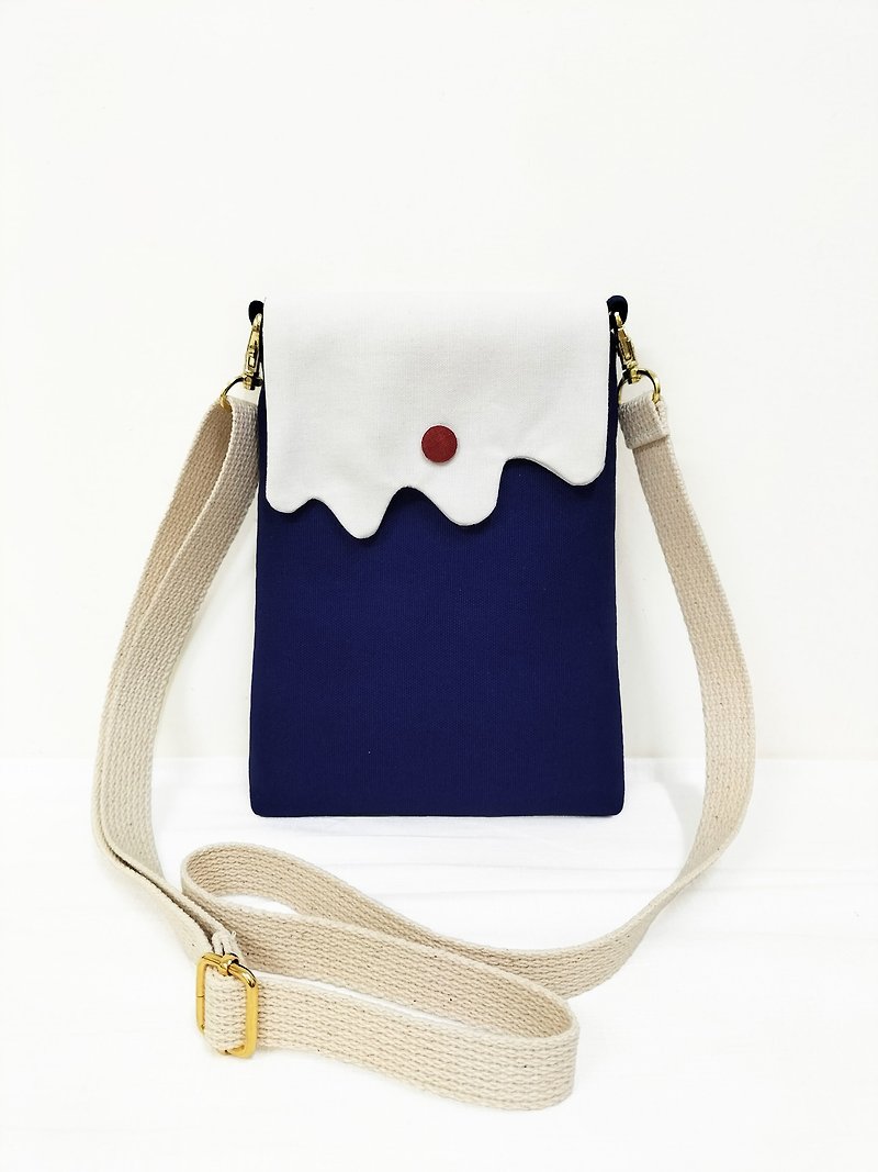 Original version design/dark blue Mount Fuji side backpack/mobile phone side backpack/mobile phone bag - กระเป๋าแมสเซนเจอร์ - ผ้าฝ้าย/ผ้าลินิน 