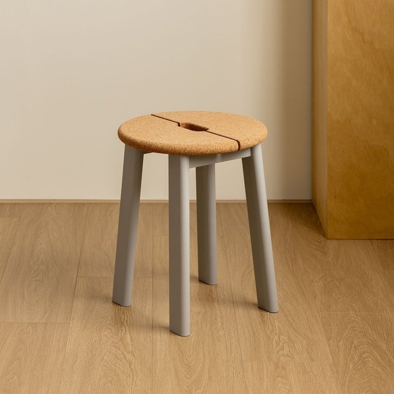 BRAVO Stool | Ash wood stool | Cork seat | Grey - Chairs & Sofas - Wood Gray