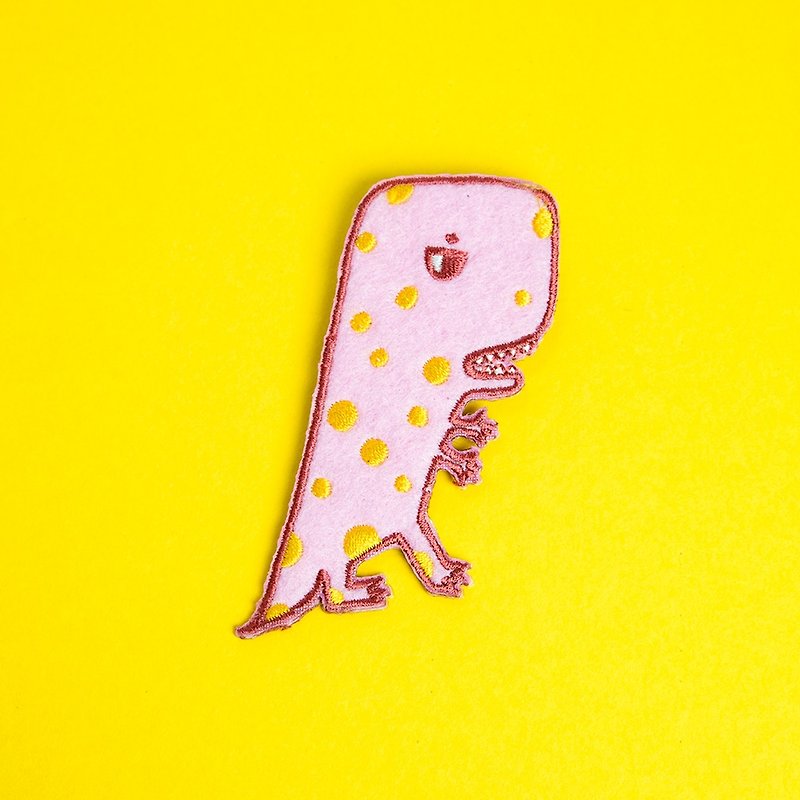 Embroidered Brooch / Pink Tyrannosaurus - Brooches - Thread Pink